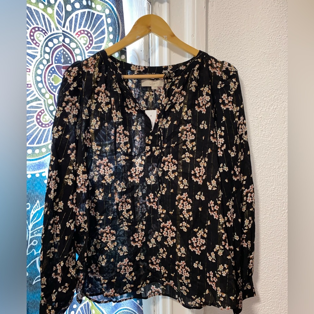 Shimmer Floral Tie Neck Blouse